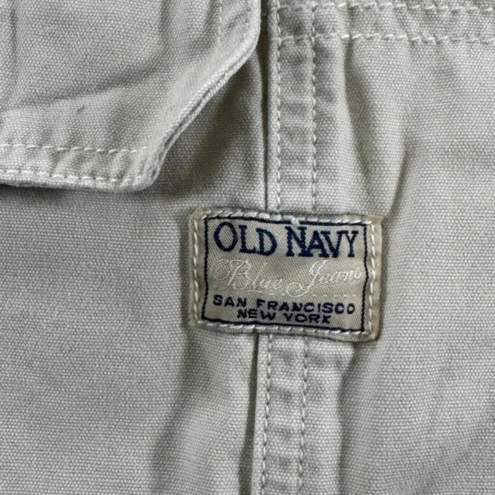 VTG Old Navy Shortalls Women L Vintage Bib Overalls Cotton Relaxed Khaki Tan